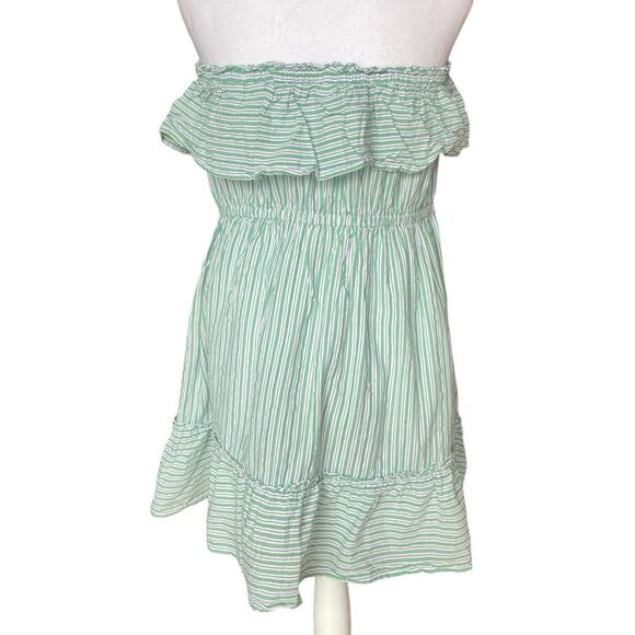 American Eagle Ruffle Top Mini Dress Green White Striped Strapless Womens Large - Picture 3 of 10